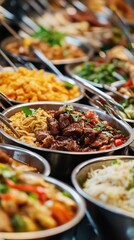 Obraz premium A Diverse Array of Delicious Asian Cuisine Buffet Dishes Ready to Serve
