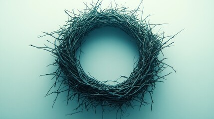 Fototapeta premium Round twig wreath on pale background