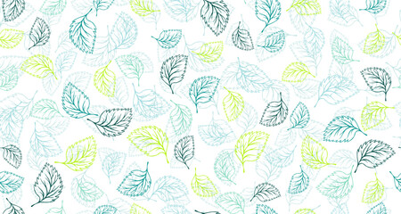 Green leaves outline vector seamless pattern
