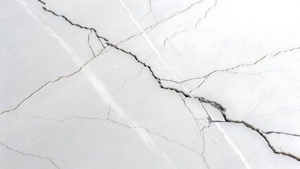 Close-up view of white marble surface showing natural cracks and veins for textured backgrounds