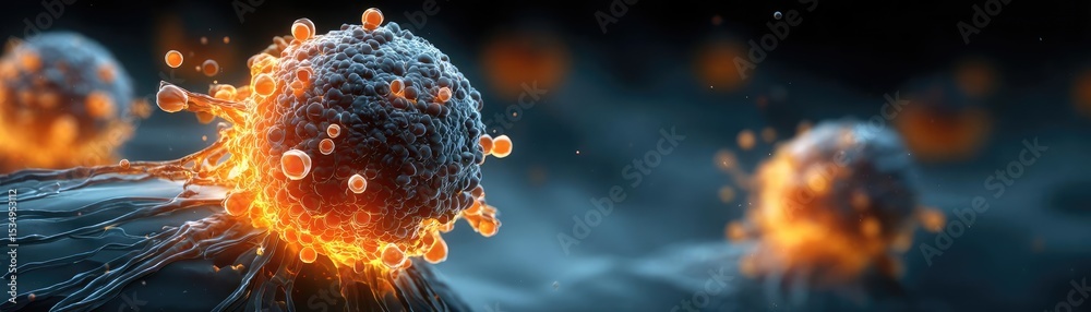 Poster chemotherapy effect diagnosis and discovery in oncology concept. colorful microscopic view of cells 