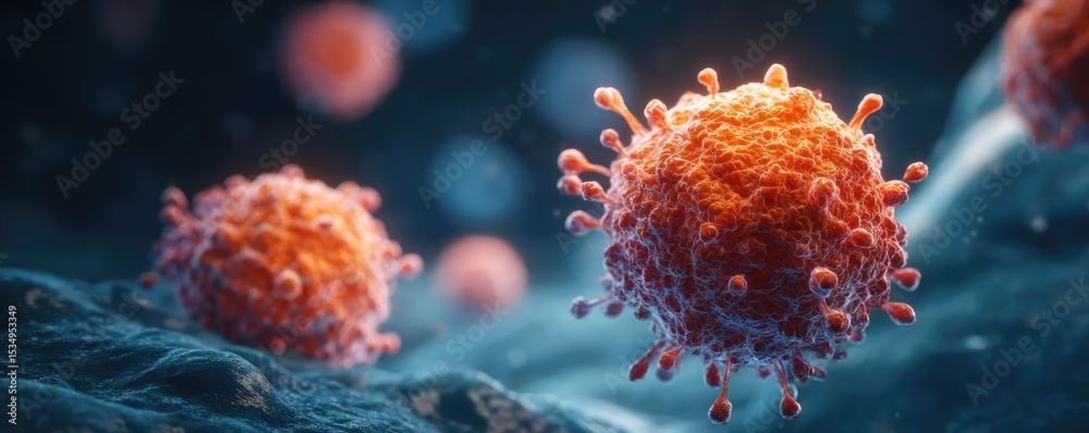 Aufkleber immune response discovery and treatment mechanism concept. microscopic view of vibrant viruses in a 