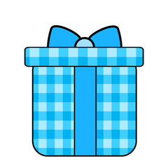 Light blue gingham pattern round square shaped gift box with ribbon illustration icon