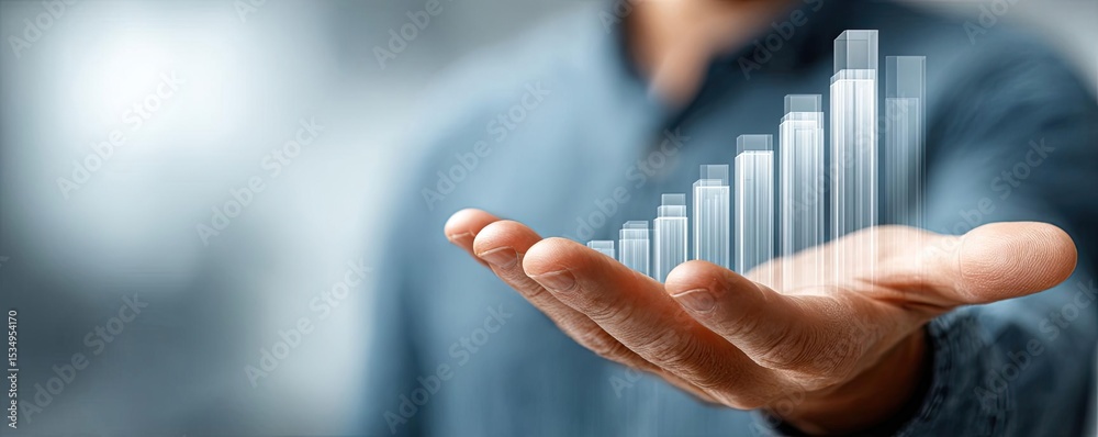 Aufkleber Wealth planning efficiency through goals and savings concept. Hand displaying growing data visualization for business growth.