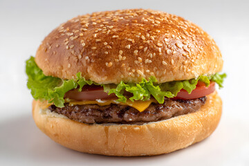 Close-Up of Delicious Burger with Sesame Bun