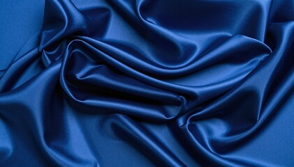 Obraz premium A luxurious blue silk fabric drapes elegantly, showcasing its smooth texture and rich color, reflecting light beautifully with a soft sheen.