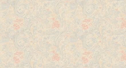 Fototapeta premium Elegant Floral Damask Pattern Seamless Beige and Blue Design for Fabric, Wallpaper, and More