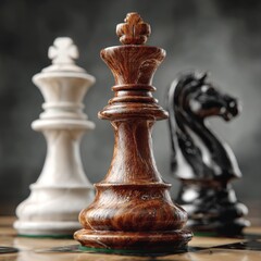 Close up Chess Pieces  Strategy  Game  Competition  Wooden King  Queen  Knight