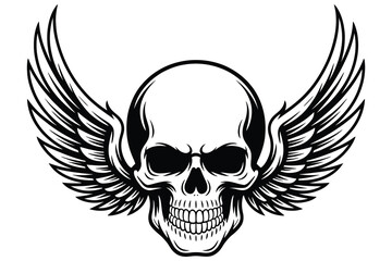 Fototapeta premium Winged Skull Vector Illustration on White Background – Bold Graphic Design Element