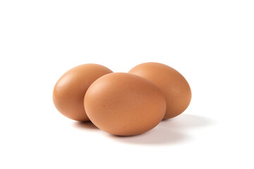brown raw chicken eggs isolated on white background