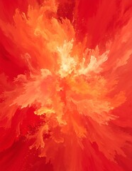 Obraz premium A vibrant painting depicting a dynamic explosion of orange and yellow hues, swirling together in a captivating display of energy and movement.