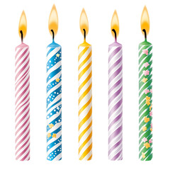 Five colorful birthday candles burning brightly.