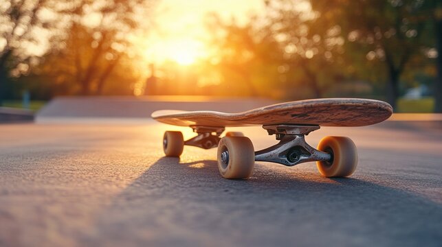 Skateboard at sunset in park - Powered by Adobe