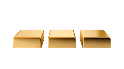 Gold Blocks, Gold Ingots, Gold Bars, Shiny Metal Bricks, Three Gold Bars Isolated on White, Shiny Gold Ingots for Wealth and Investment Concept, Luxurious Golden Blocks ,3D Metal Render