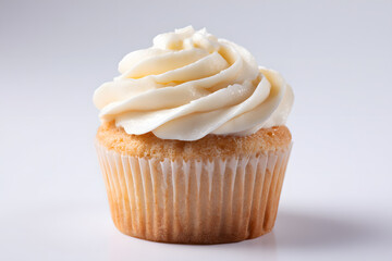 Vanilla Cupcake with White Frosting Isolated On White