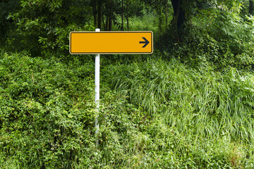 Yellow traffic sign with forest in the background provides space for personalized messages or advertising for informational purposes.