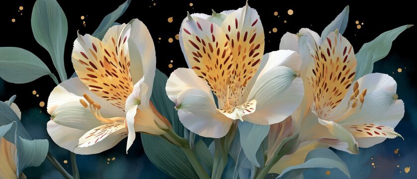 Elegant Alstroemeria Lilies  Close up Floral Illustration  Watercolor Painting  High Resol