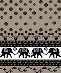 black and white seamless pattern with horses pixel and flower 