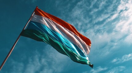 Tricolor flag waving in the wind under bright daylight