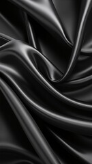 Fototapeta premium A luxurious black silk fabric background, featuring a smooth, glossy texture that reflects light subtly, creating an elegant and sophisticated ambiance.