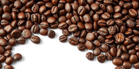 Obraz premium Close-up of roasted coffee beans, rich brown tones, isolated on white, caffeine, isolated