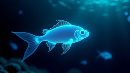 Naklejka premium Bioluminescent fish swimming in deep ocean water