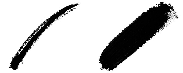 Two Hand-Drawn Black Brush Line With Smudged Edges and Uneven Pressure on a Transparent or White Background