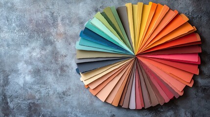 Fan display of color swatches on neutral background, design palette inspiration concept for branding or  
