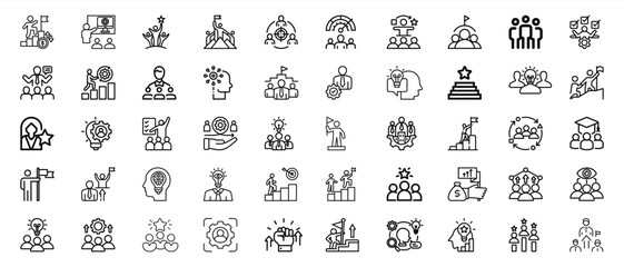 Black and White Line Icons Teamwork Success Achievement Goals