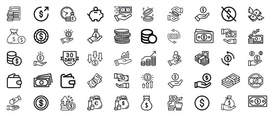 Black and White Money Icons Finance Symbols Collection