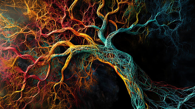 Vibrant, Multicolored Branching Structures in a Dark Background
