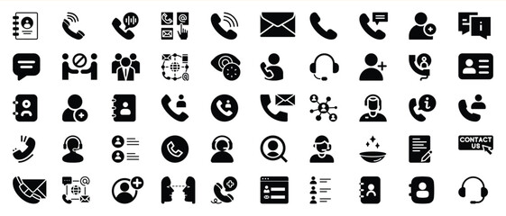 Black Contact Us Icons Set Communication Symbols vector