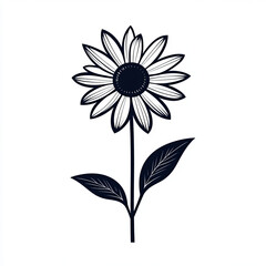 A detailed monochrome illustration presents a beautiful sunflower in full bloom, gracefully displayed