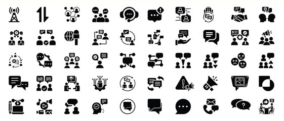 Obraz premium Black Glyph Icons Communication Network Feedback Discussion