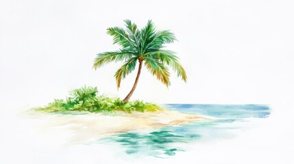 Fototapeta premium Serene palm tree on tropical beach with ocean view