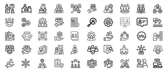 Human Resources Management Icons Black Line Art Set 1