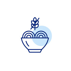 Ramen noodles in bowl and gluten free symbol. Dietary restrictions, food labelling. Pixel perfect, editable stroke vector icon. Japanese Asian food