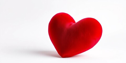 A plush red velvet heart on a pristine white background , invitation, texture