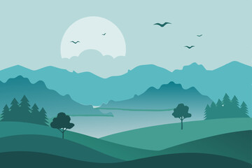 Fototapeta premium Serene Mountain Lake Landscape A Peaceful Teal and Green Vista