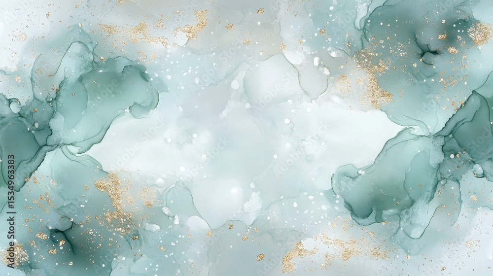Aufkleber abstract art in teal and gold, serene studio setting