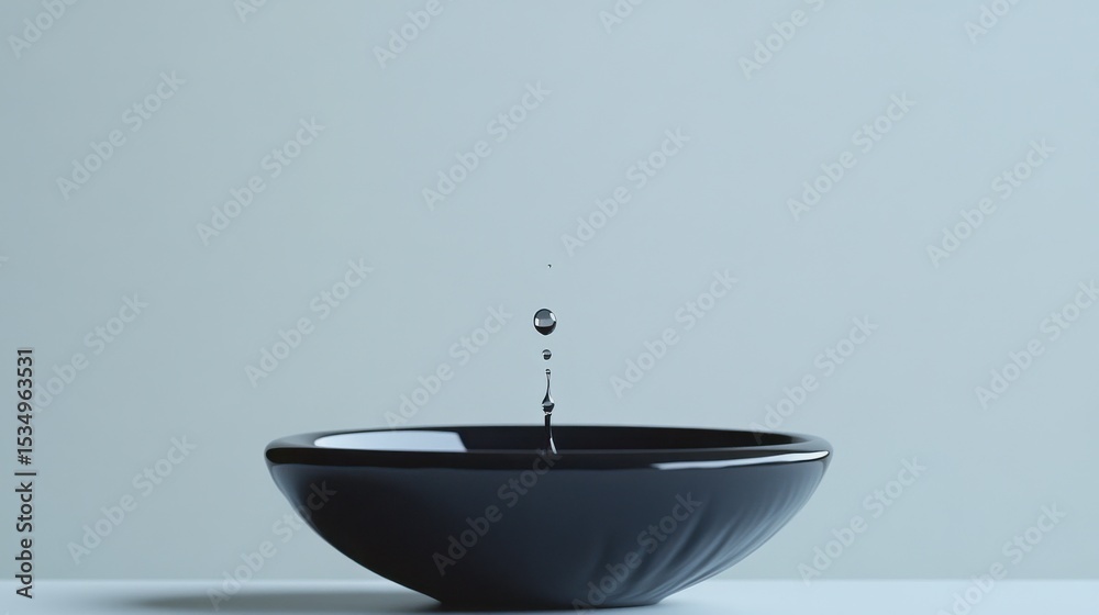 Poster liquid dropping into bowl on plain background in studio
