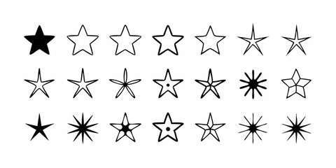 Naklejka premium A set of black and white vector icons with star and snowflake patterns for Christmas holiday decoration design