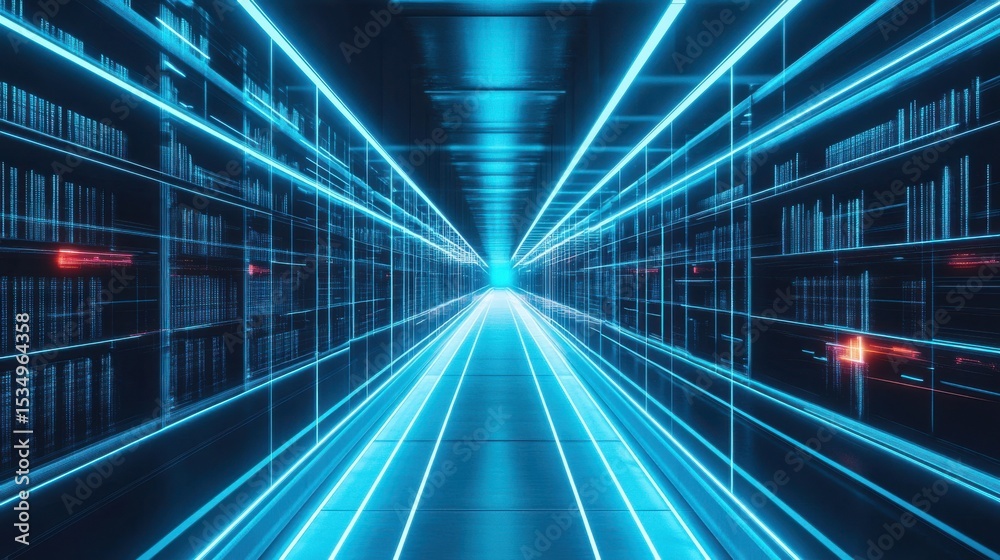 Aufkleber futuristic data server room processing data at night