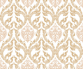 seamless traditional Thai art floral pattern in damask style motifs suitable for wallpaper, cloth, curtain, blanket, textile, tile and fabric design isolated illustration vector archive EPS file.