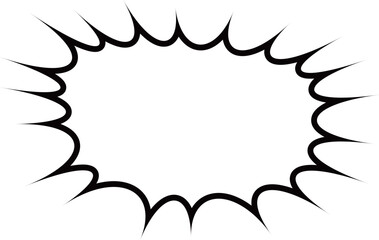 The shape is reminiscent of an explosion or a sudden impact, often used in comics and graphic novels to convey loud noises, shouts, or impactful statements. © kyon