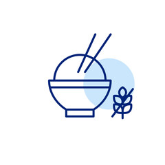 Rice bowl and gluten free symbol. Dietary restrictions, food labelling. Pixel perfect, editable vector icon
