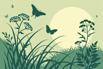 Golden Hour Grace – Butterfly Silhouettes on Evening Plants