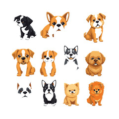 Fototapeta premium Adorable collection of cartoon puppy dog breeds
