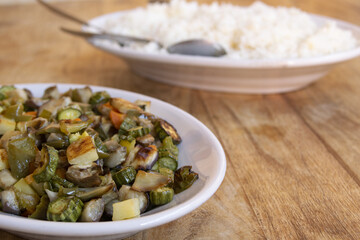 Sautéed vegetables with rice representing healthy eating habits