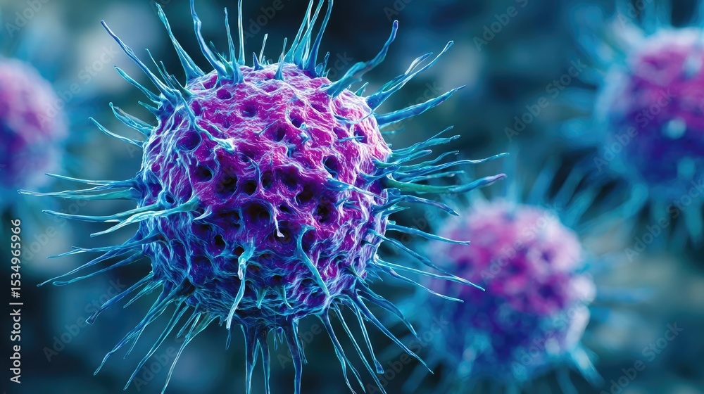 Aufkleber chemotherapy effect diagnosis and discovery in oncology concept. microscopic view of vibrant and col
